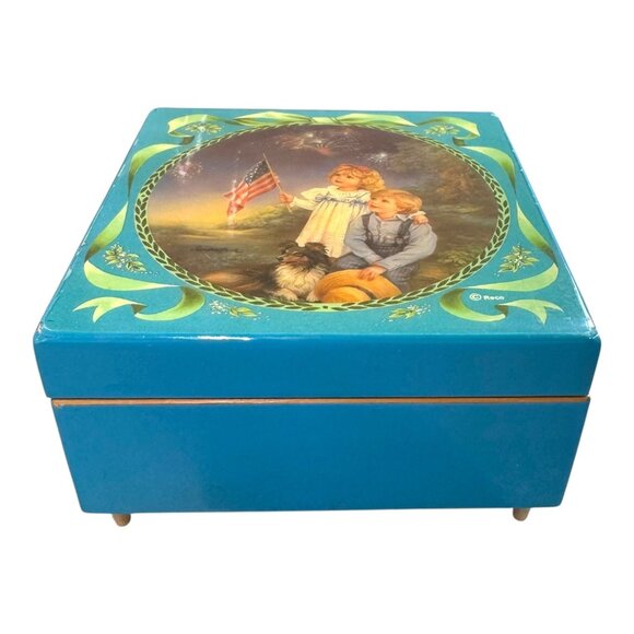 Reco Music Jewelry Box Sandra Kuck "Star Spangled Sky" Mirror Vintage READ - Picture 3 of 14